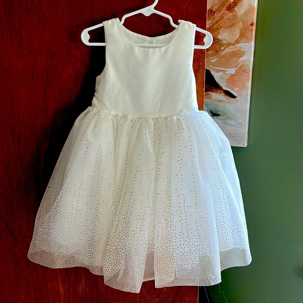 Girls 3T white tulle dress with gold accents